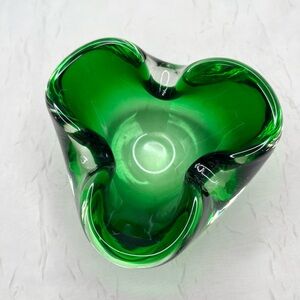 Vintage Sommerso Murano Italian Hand Blown Glass Ashtray Green Bowl Heavy Luxury